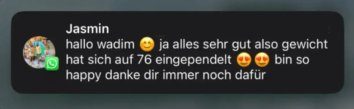 Jasmins Nachricht nach dem Coaching