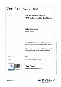 Wadim Matsenyuk – TÜV-zertifizierter Personal Trainer (Zertifikat)